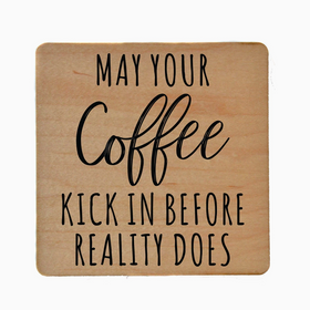 Funny Wooden Coffee Coasters – 4" UV-Printed with Cork Backing (2 Hilarious Designs)