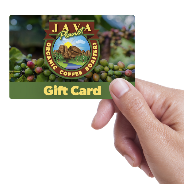 physical gift card with Java Planet logo