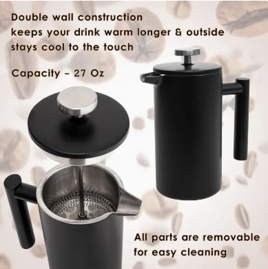 Stainless Steel French Press Coffee Maker 27 Oz