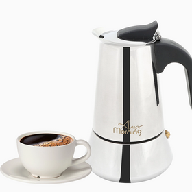 Moka Pot - 6 Shot Stainless Steel Stovetop Espresso Maker (Induction Ready)